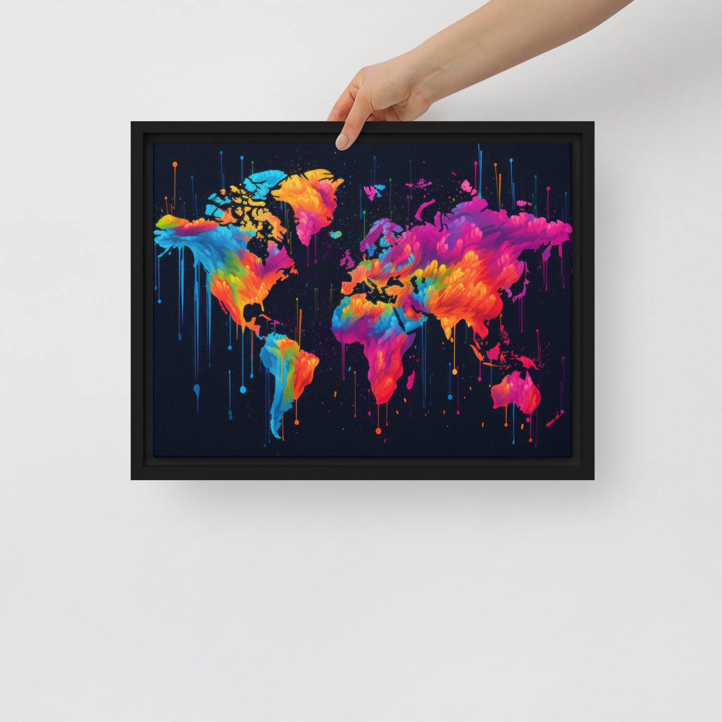 Framed canvas Neon Graffiti World Map Digital Art