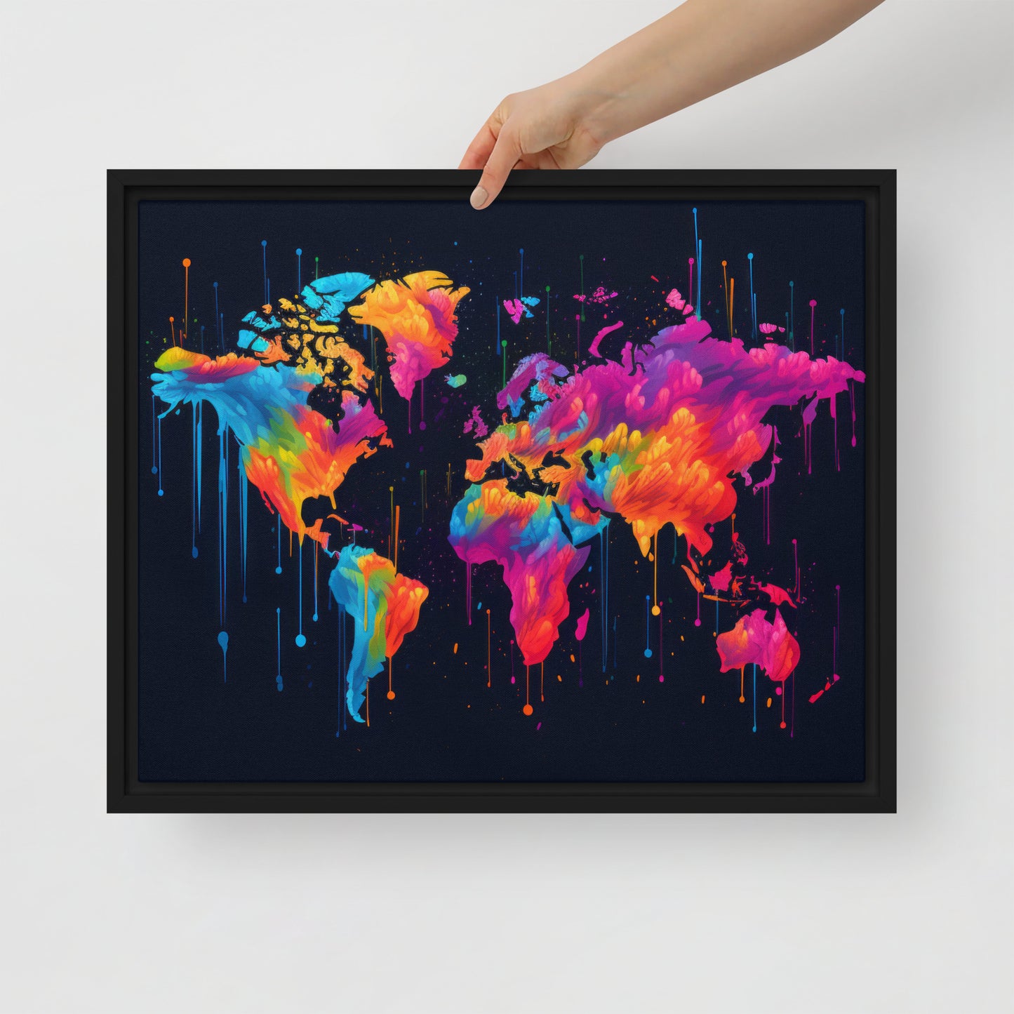 Framed canvas Neon Graffiti World Map Digital Art