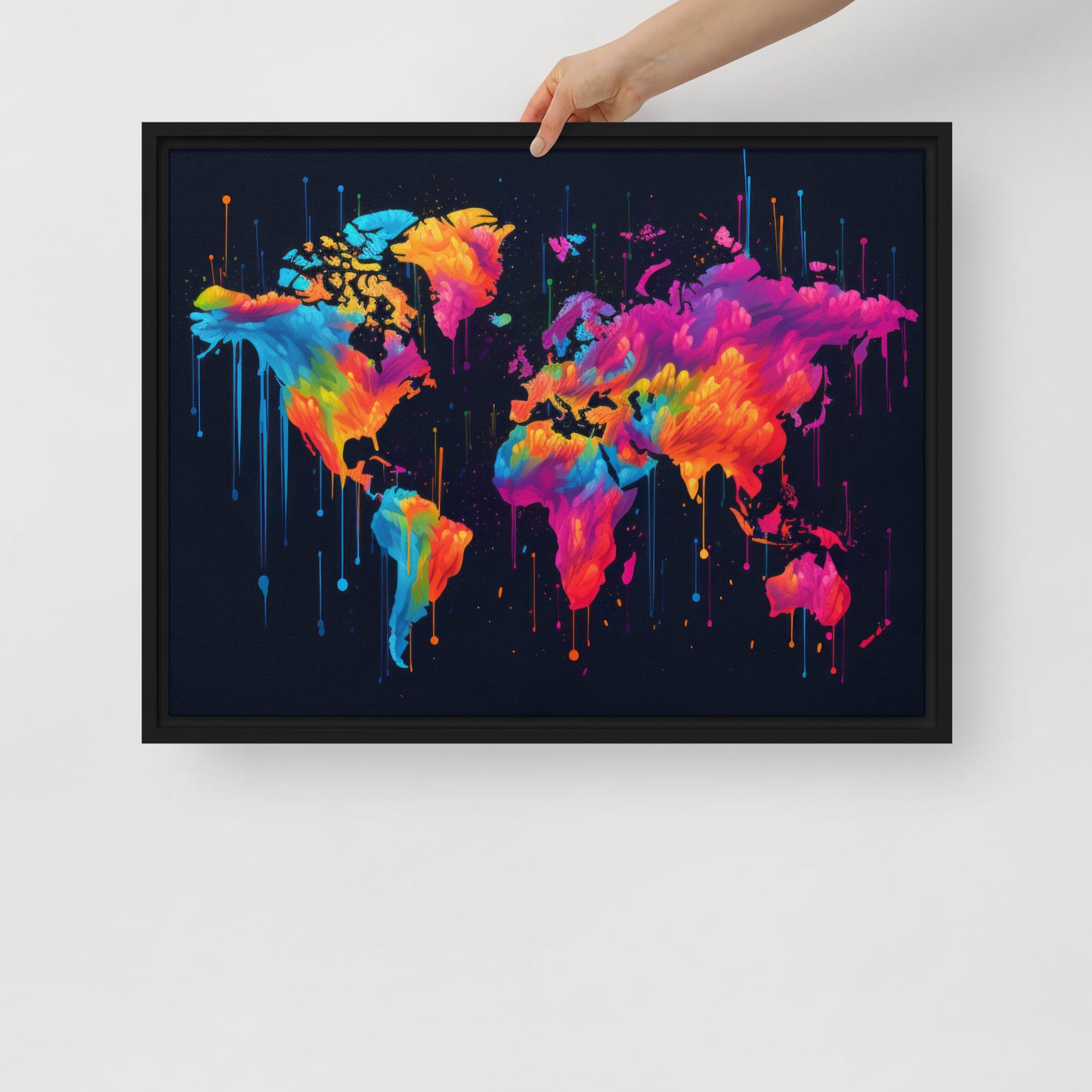 Framed canvas Neon Graffiti World Map Digital Art