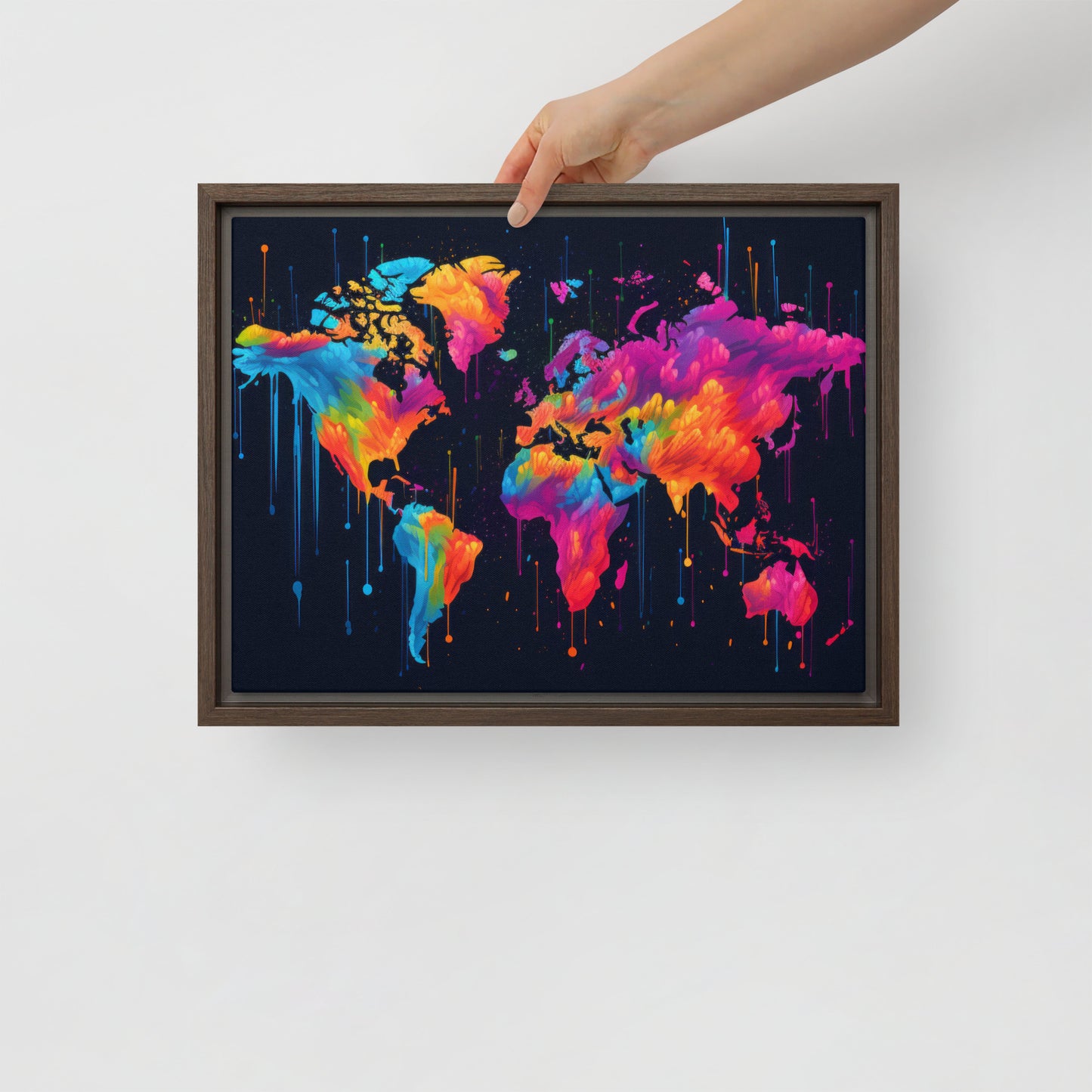 Framed canvas Neon Graffiti World Map Digital Art