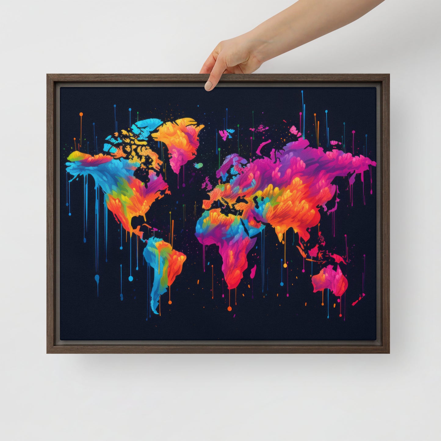 Framed canvas Neon Graffiti World Map Digital Art