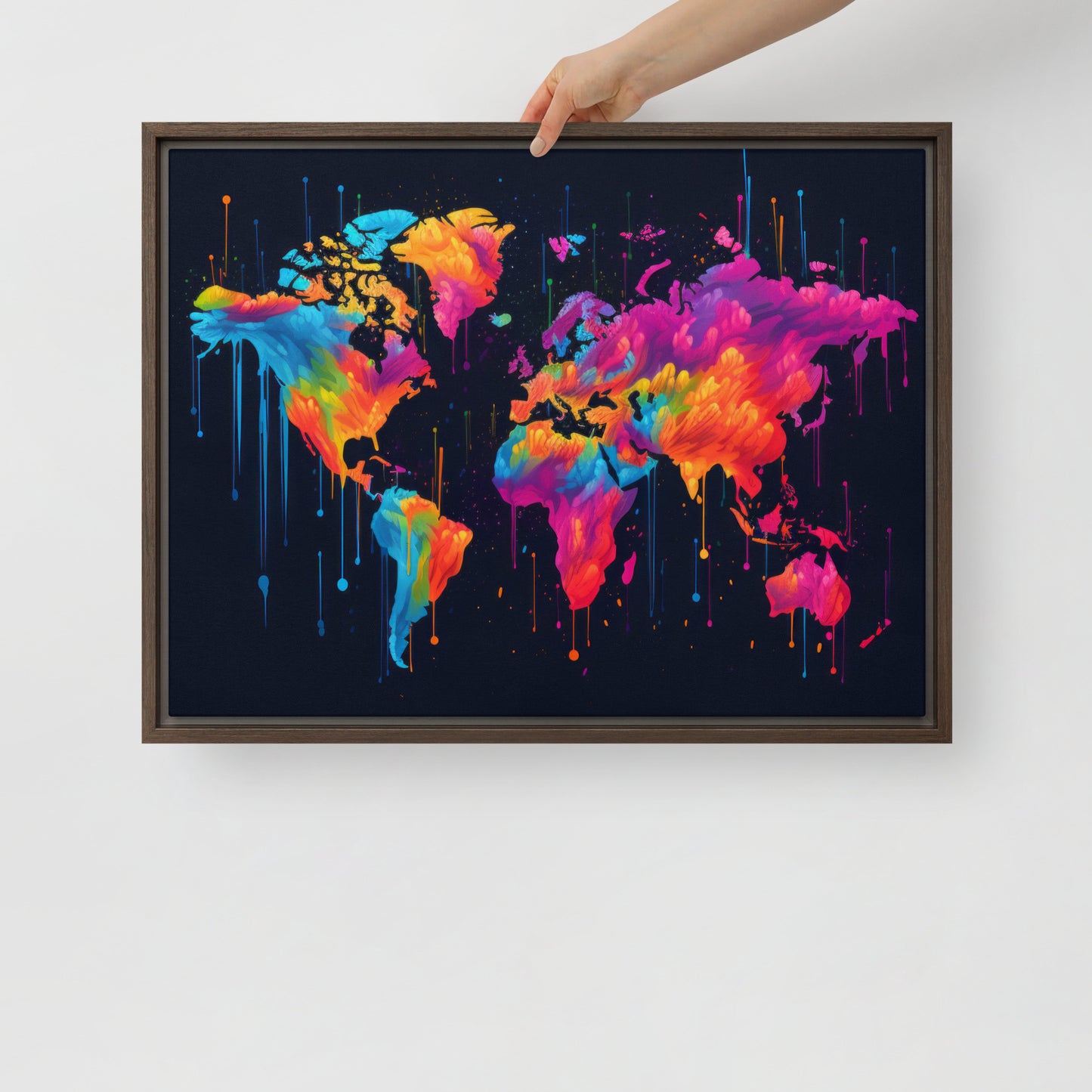 Framed canvas Neon Graffiti World Map Digital Art
