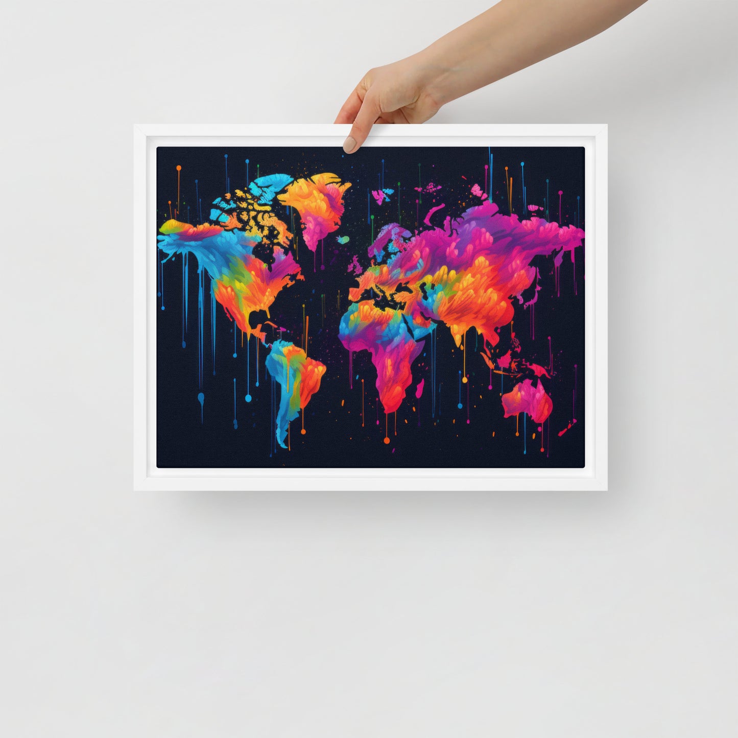 Framed canvas Neon Graffiti World Map Digital Art