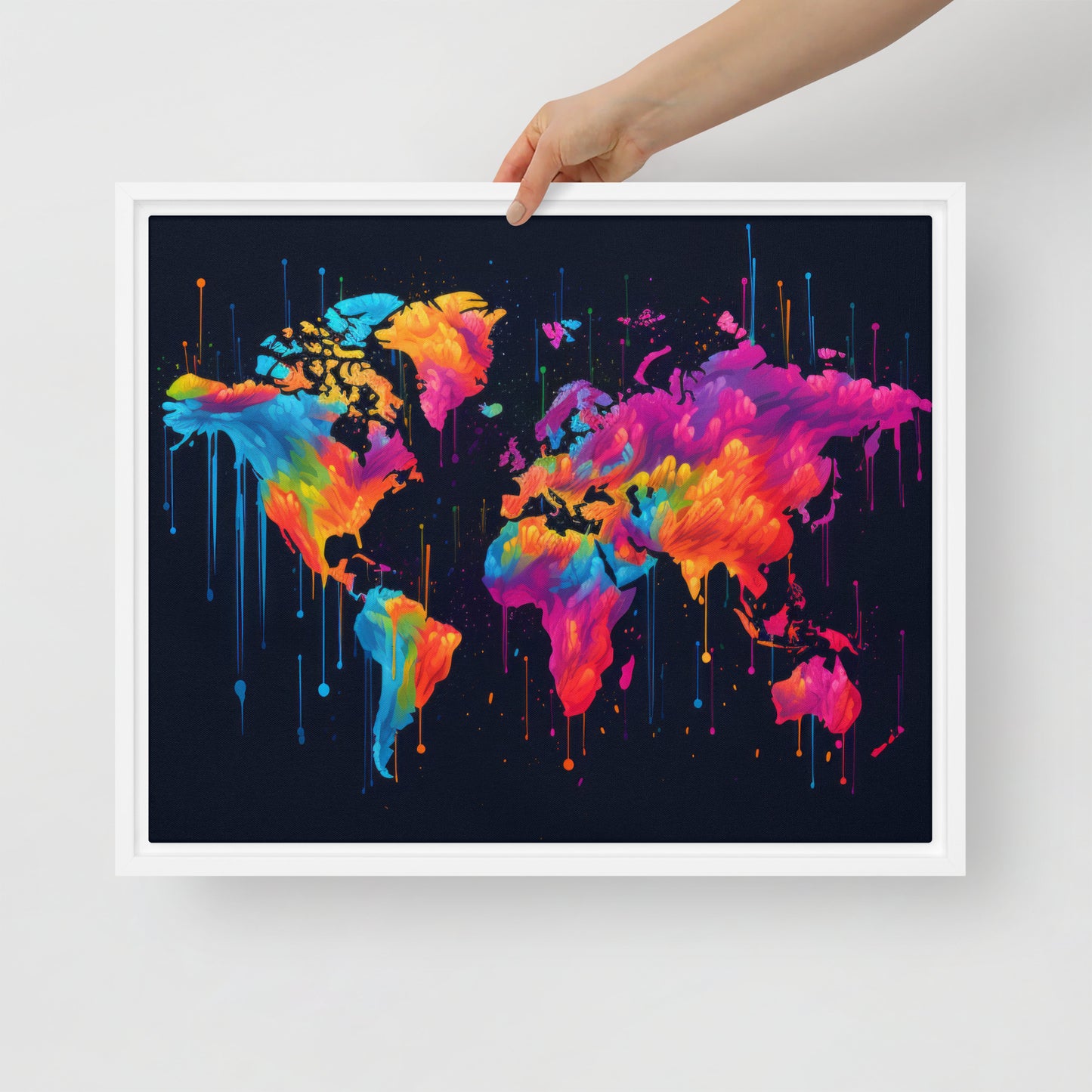 Framed canvas Neon Graffiti World Map Digital Art