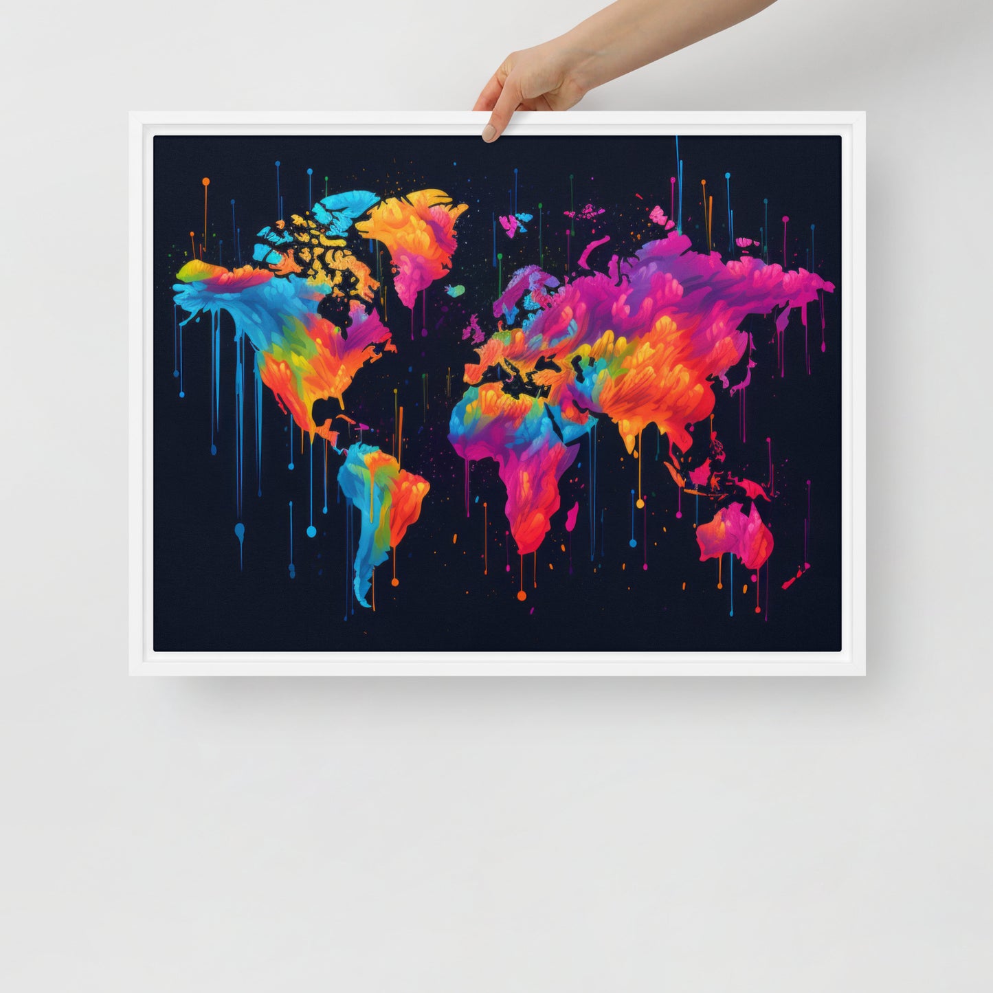 Framed canvas Neon Graffiti World Map Digital Art