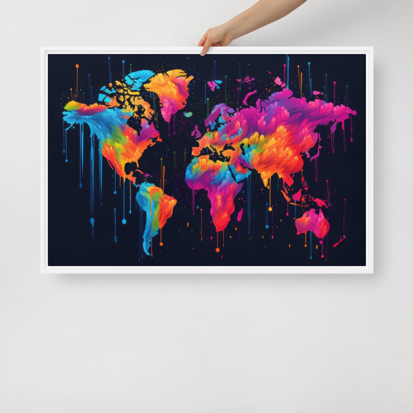 Framed canvas Neon Graffiti World Map Digital Art