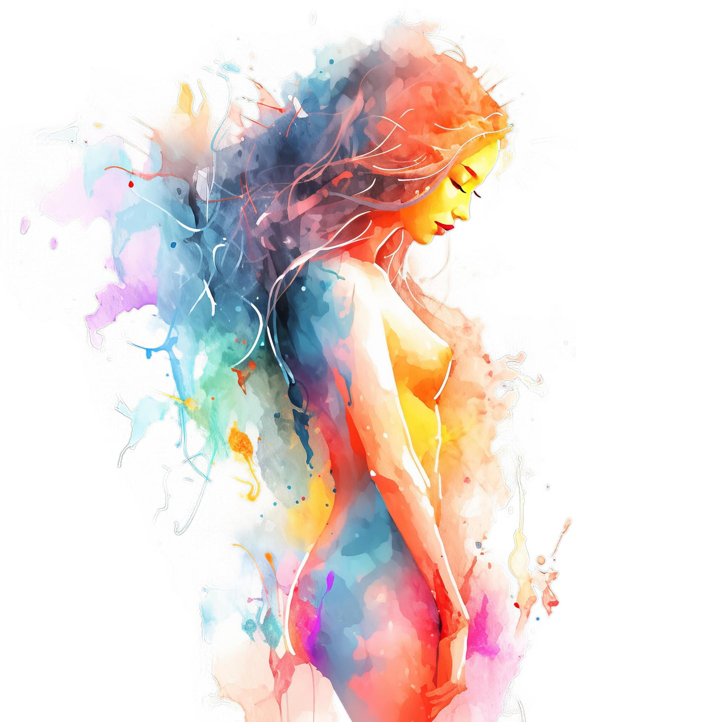 Artistic women nude as watercolor clipart, female paintings art, unique 10 transparent High Quality PNGs, Digital Download, Commercial use