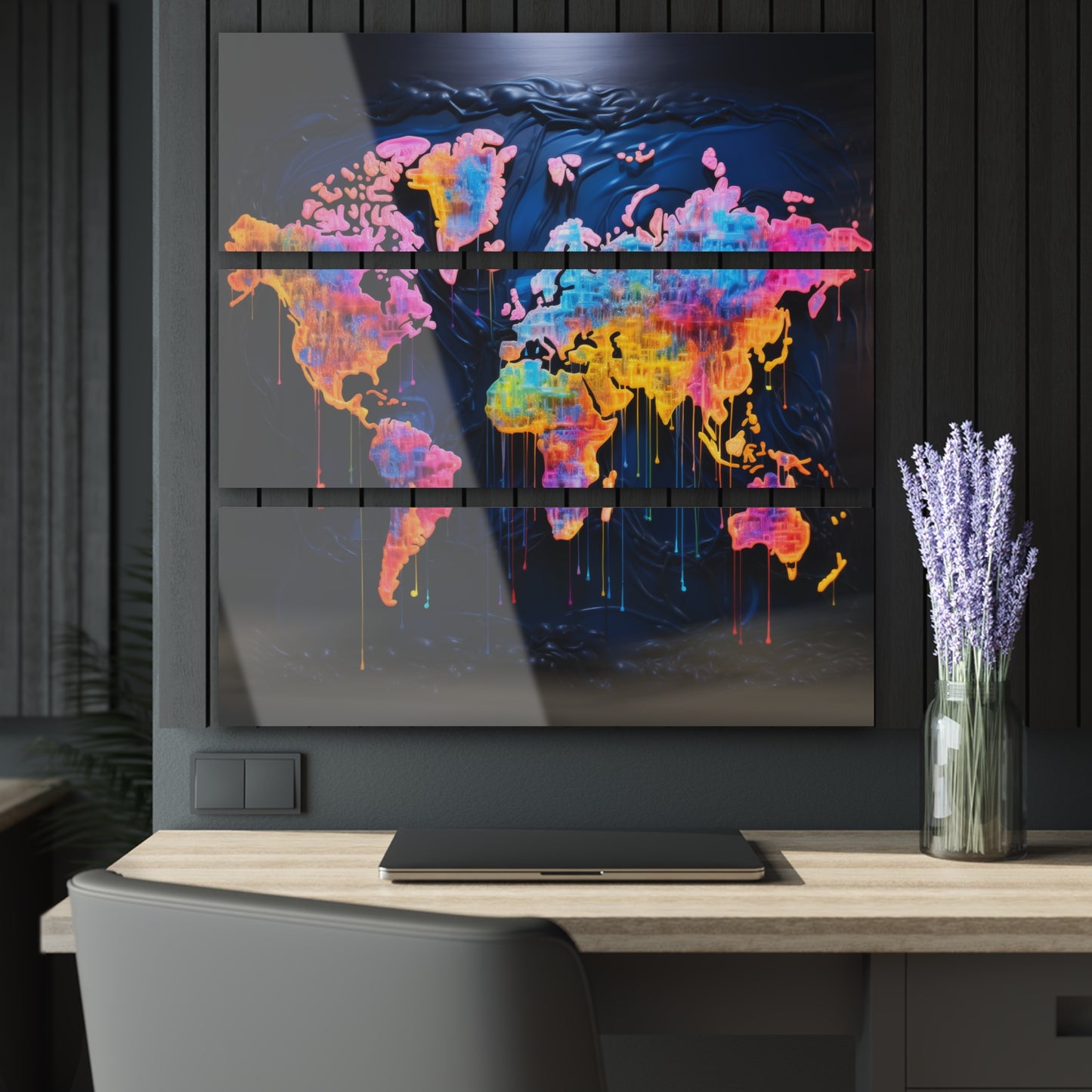 Acrylic Prints (Triptych) | Neon Graffiti World Map