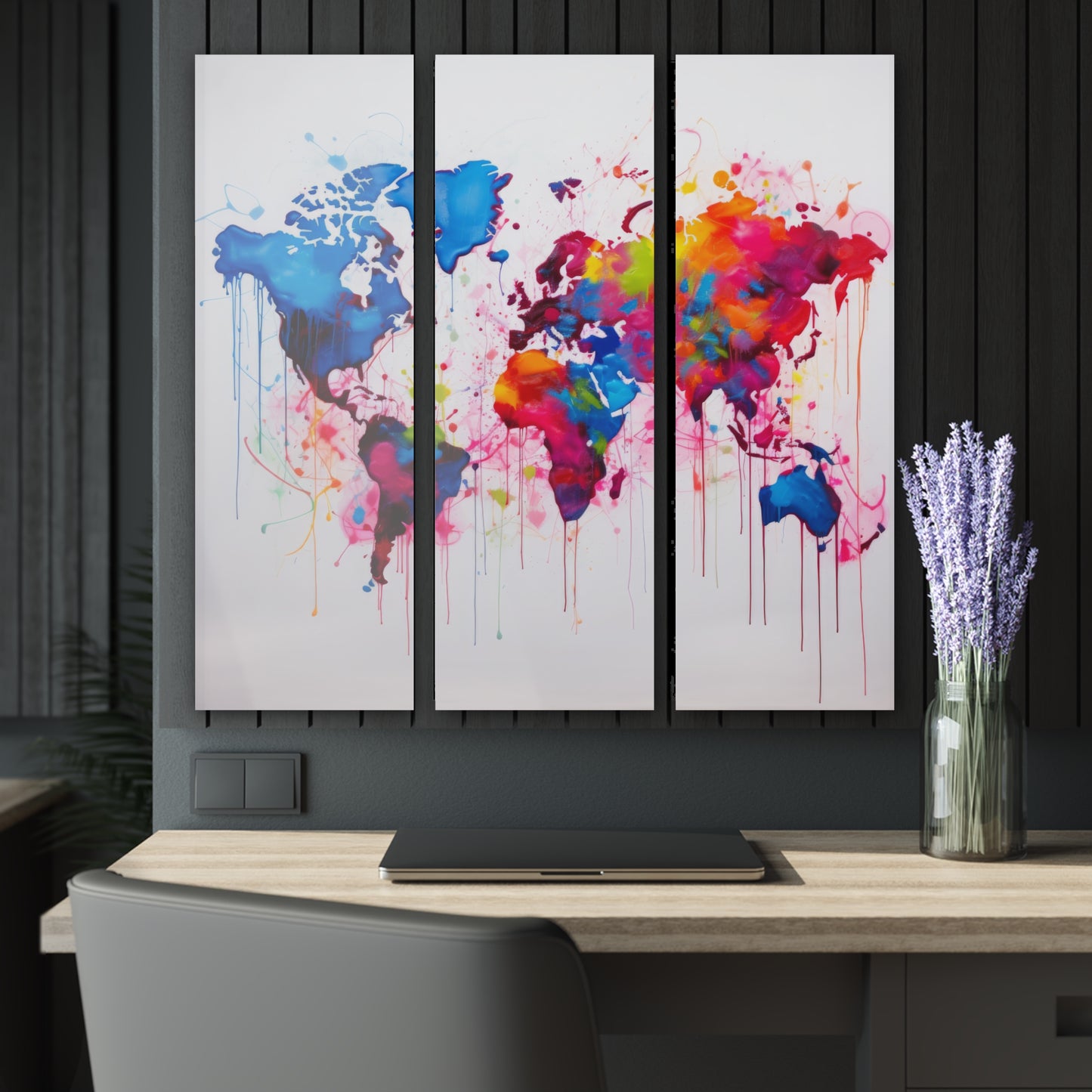 Acrylic Prints (Triptych) | Neon Graffiti World Map