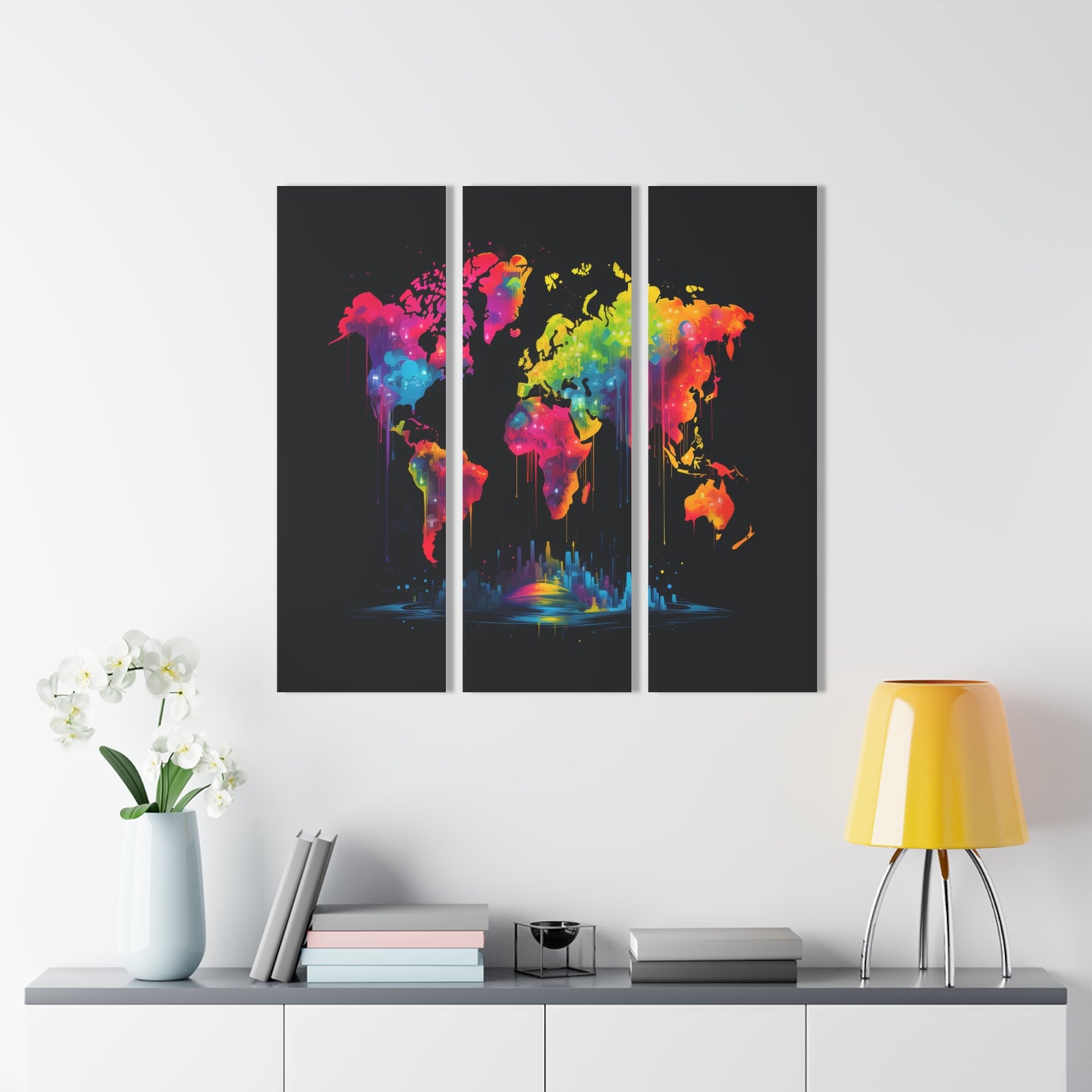 Acrylic Prints (Triptych) | Neon Graffiti World Map