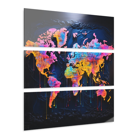 Acrylic Prints (Triptych) | Neon Graffiti World Map