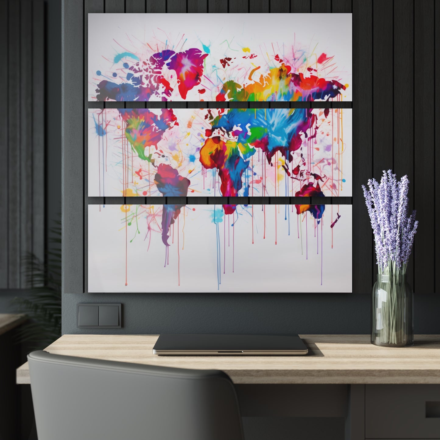 Acrylic Prints (Triptych) | Neon Graffiti World Map