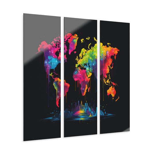 Acrylic Prints (Triptych) | Neon Graffiti World Map