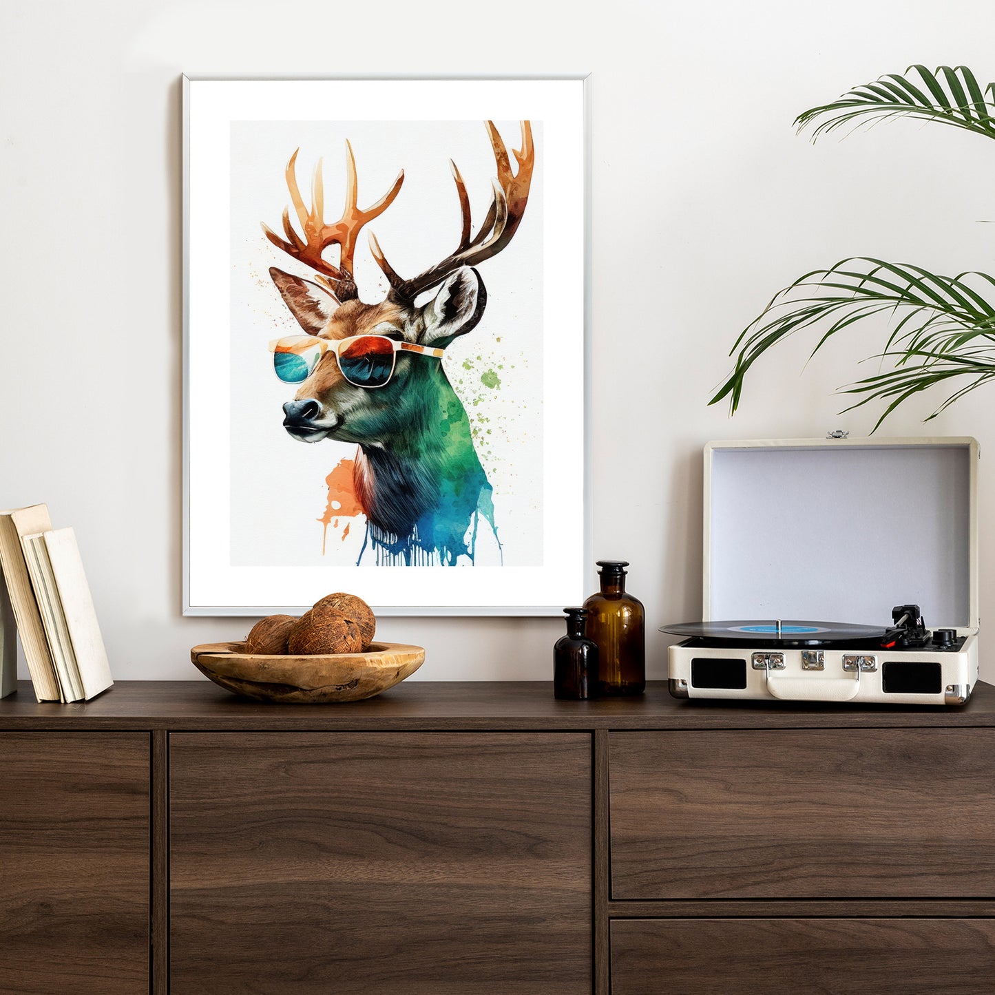 Poster Forest Glade Style - Deer In Sunglasses