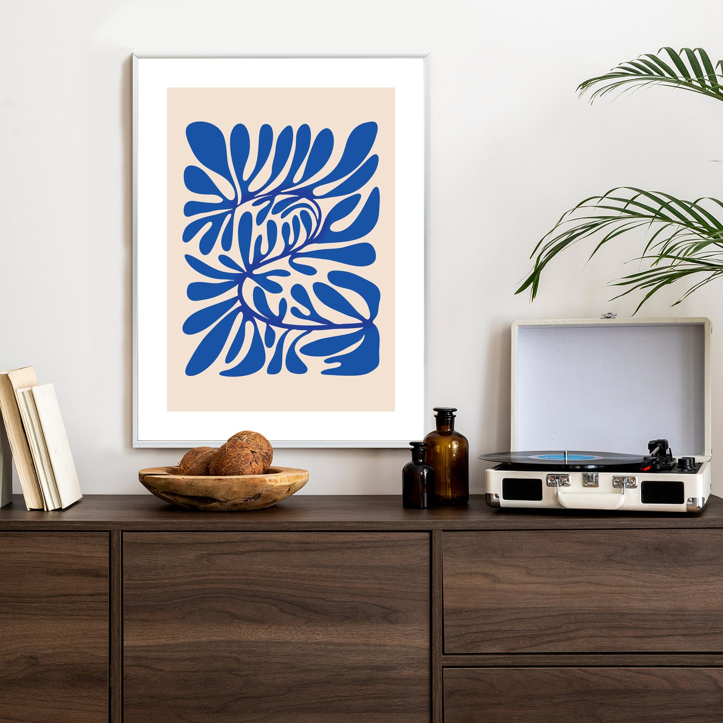 Poster Minimalist Blue Plant Pattern