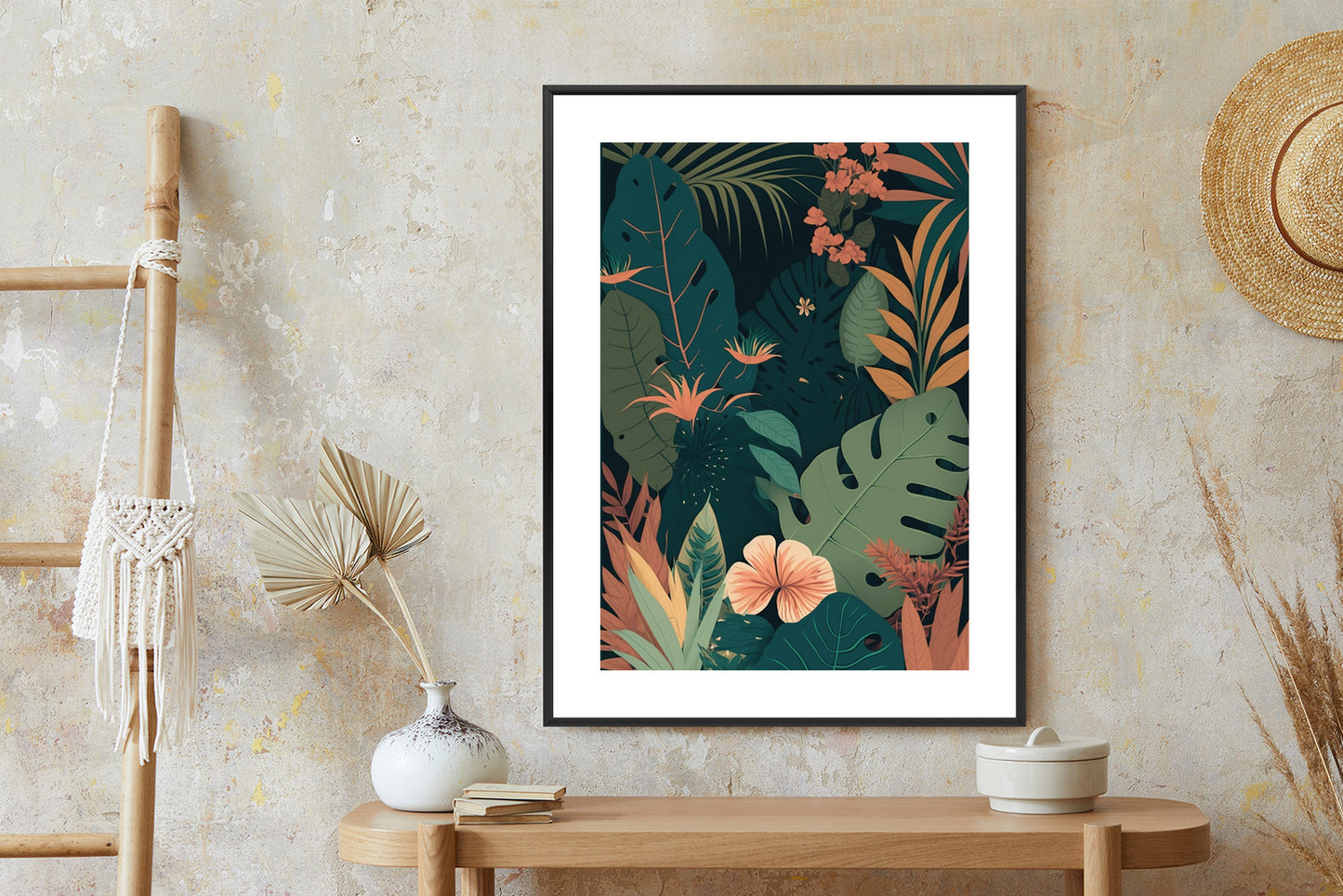 Poster Tropical Flowers And Leaves In The Jungle