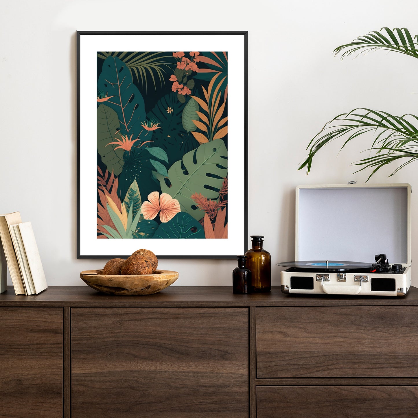 Poster Tropical Flowers And Leaves In The Jungle