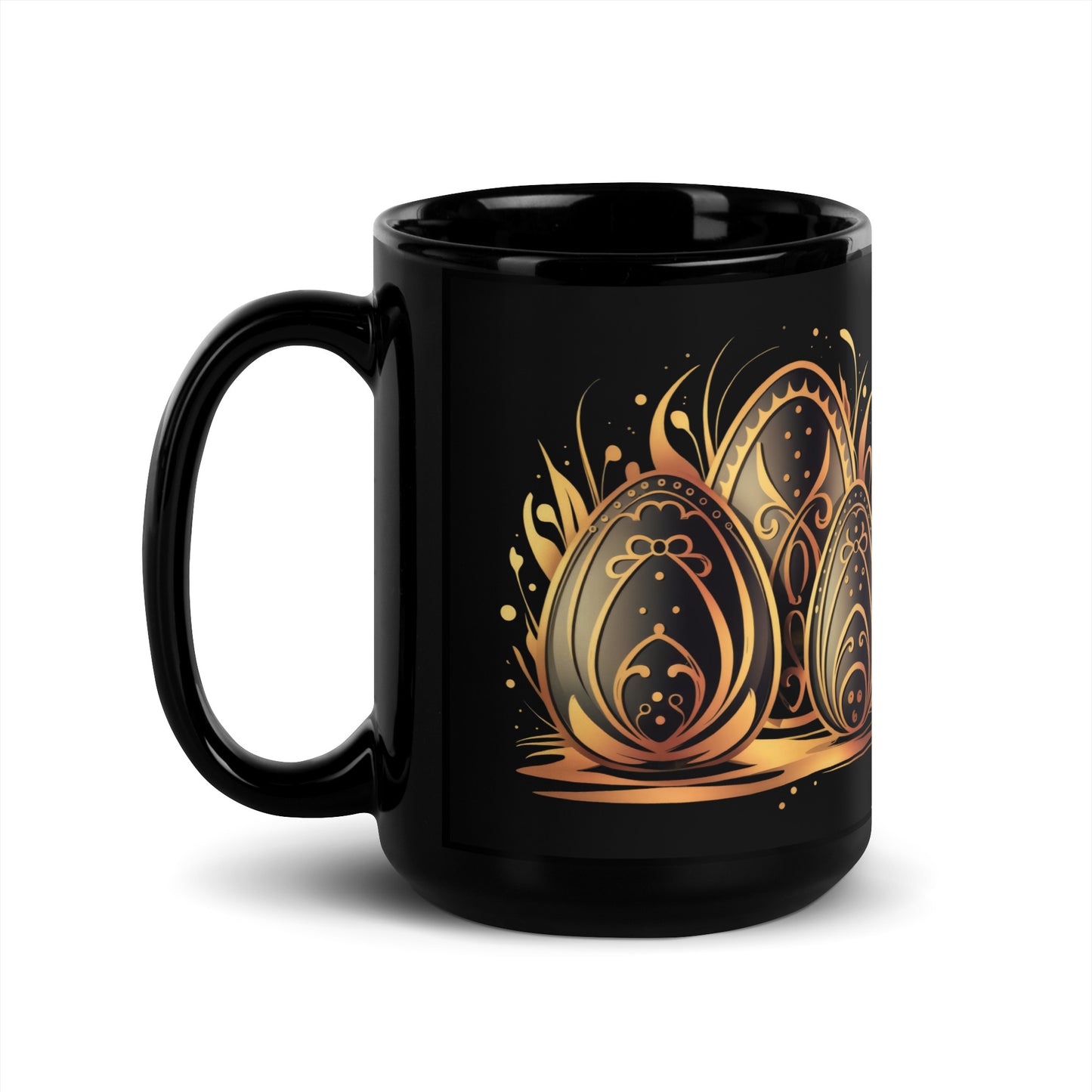 Black Glossy Mug | Easter symbols, such as decorated eggs