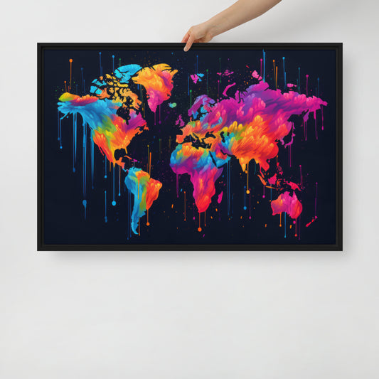 Framed canvas Neon Graffiti World Map Digital Art