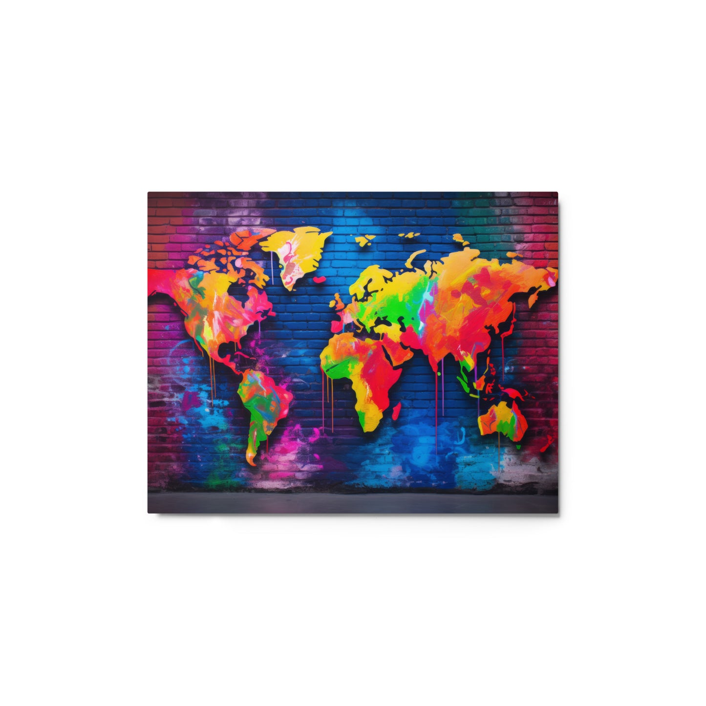 Metal prints | Neon Graffiti World Map Digital Art