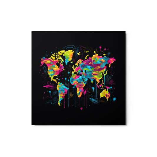 Metal prints Neon Graffiti World Map Digital Art