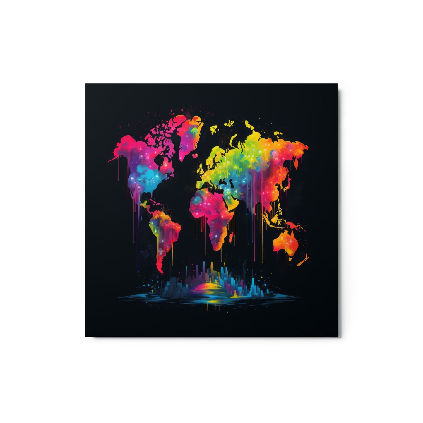 Metal prints | Neon Graffiti World Map Digital Art