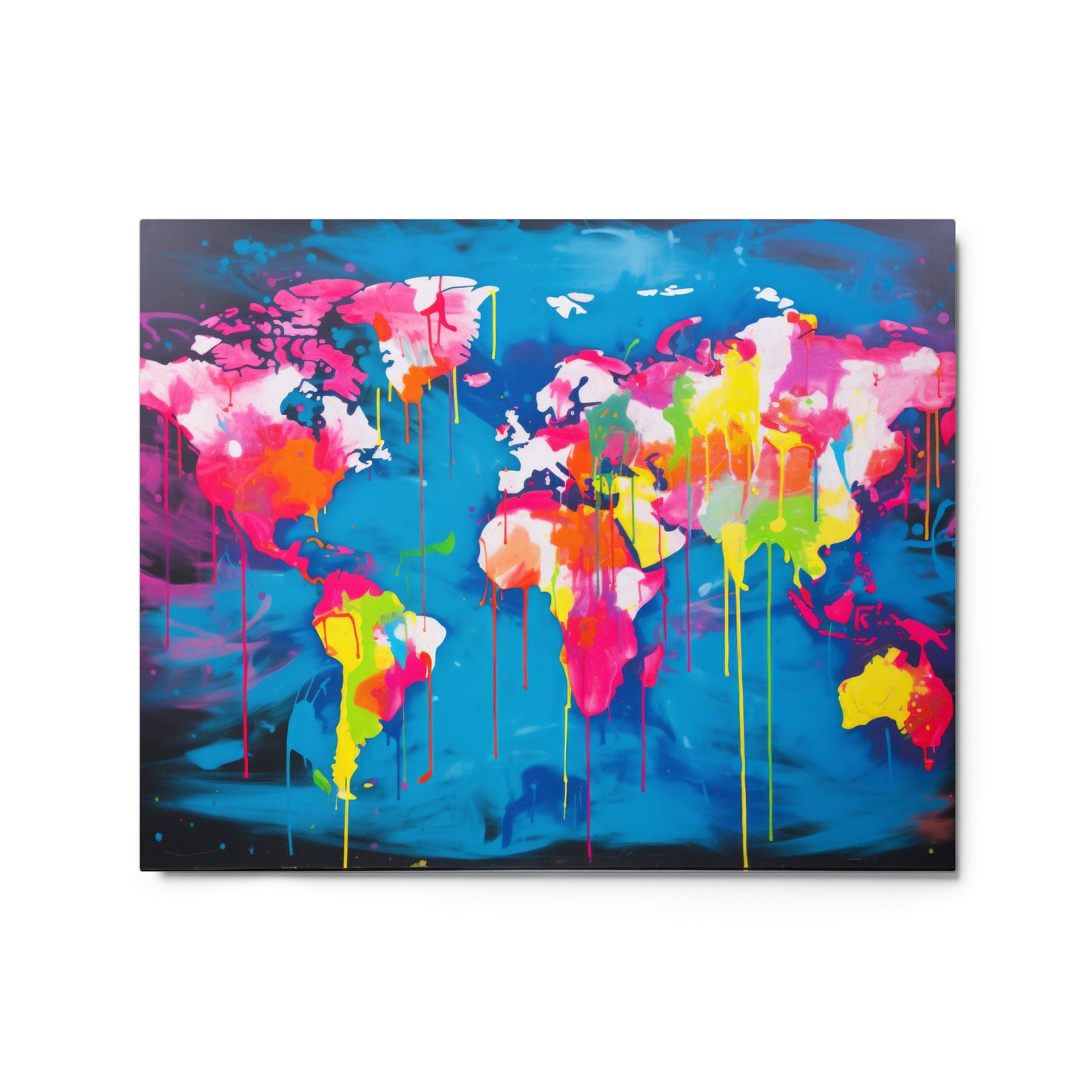 Metal prints | Neon Graffiti World Map Digital Art