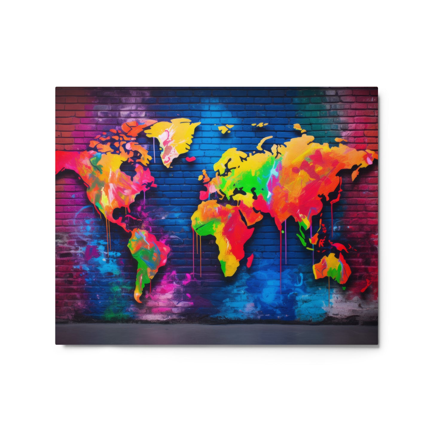 Metal prints | Neon Graffiti World Map Digital Art