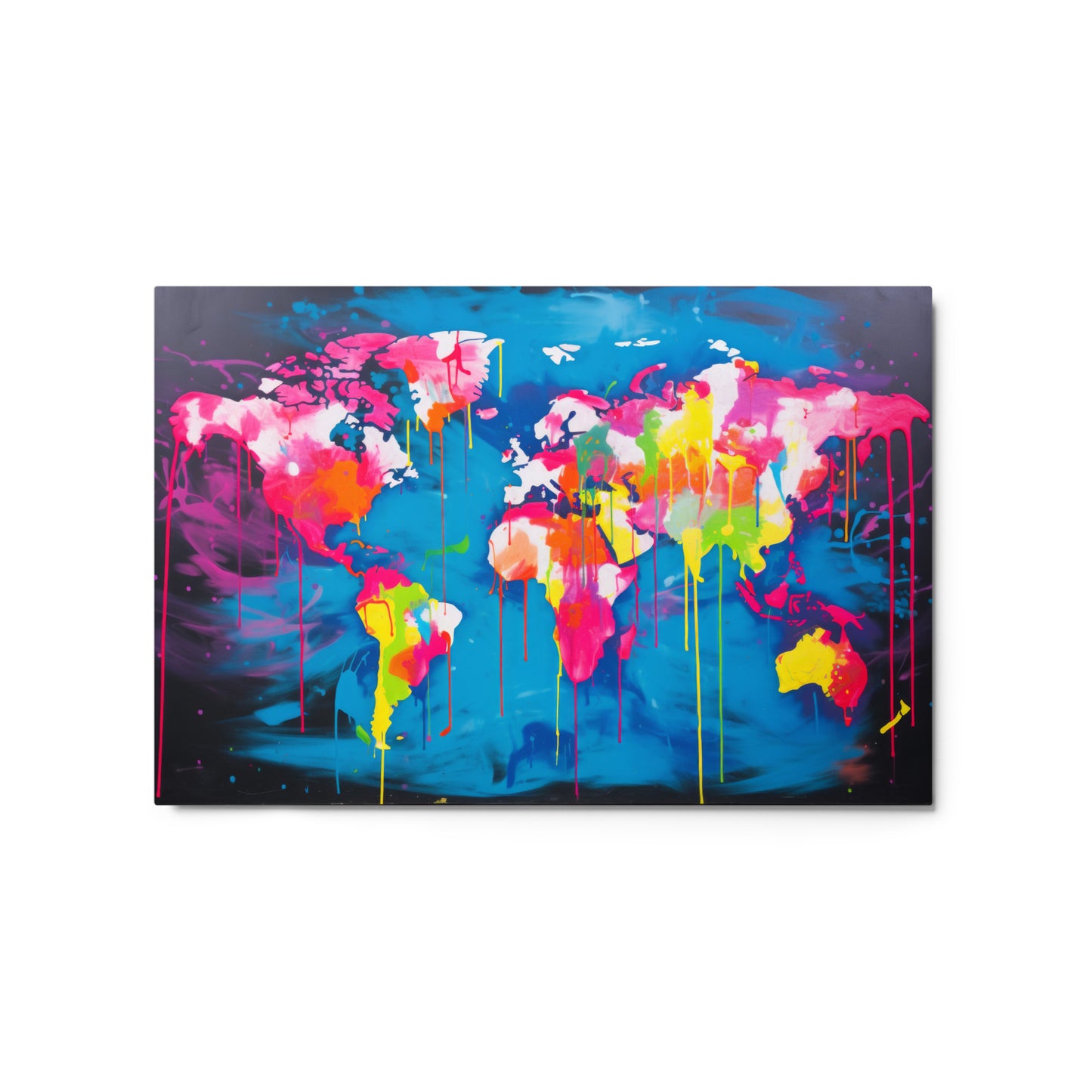 Metal prints | Neon Graffiti World Map Digital Art