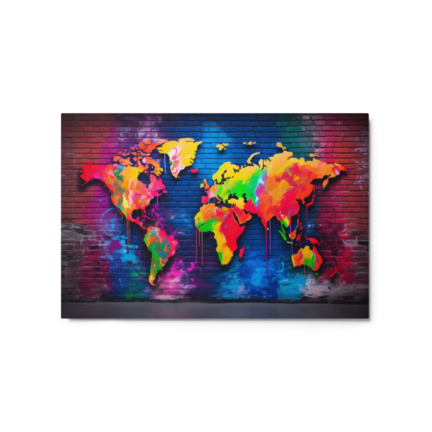 Metal prints | Neon Graffiti World Map Digital Art