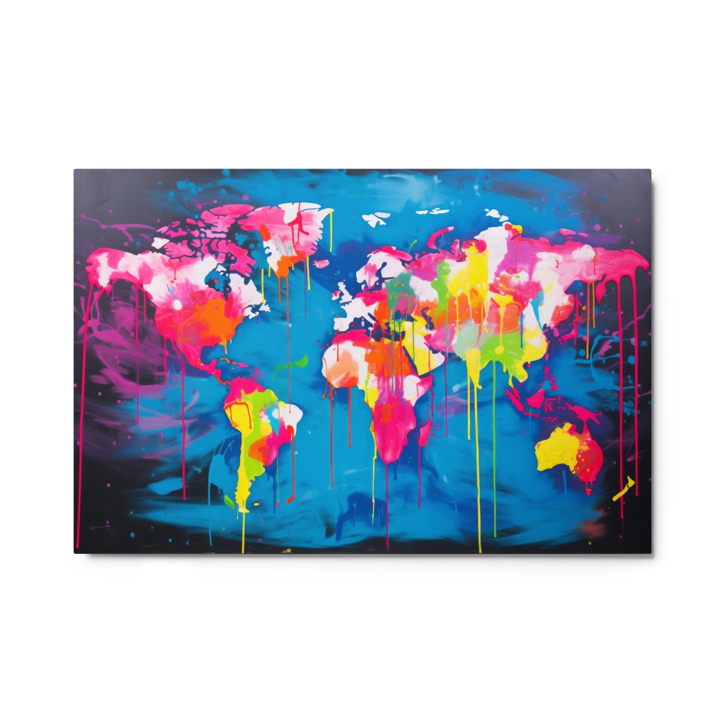 Metal prints | Neon Graffiti World Map Digital Art