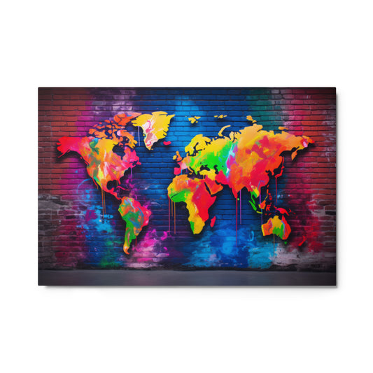 Metal prints | Neon Graffiti World Map Digital Art