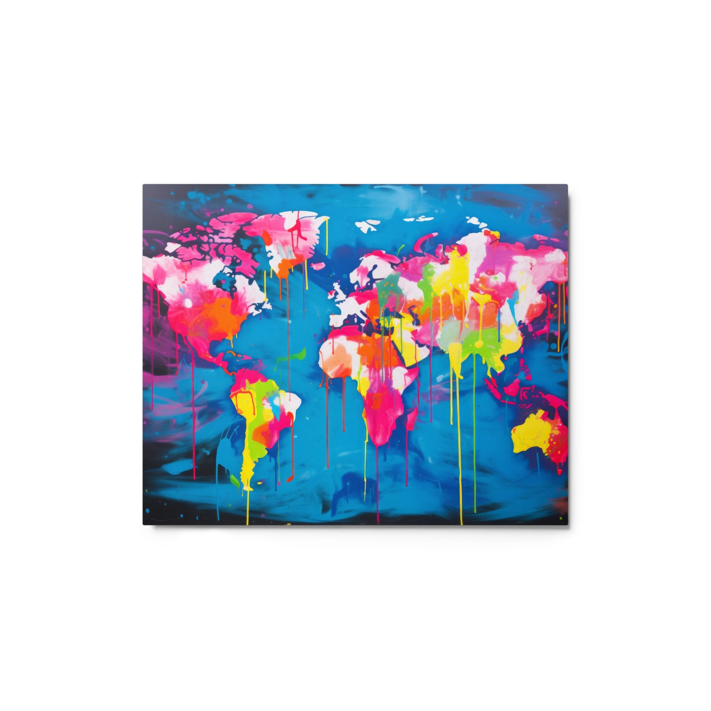 Metal prints | Neon Graffiti World Map Digital Art