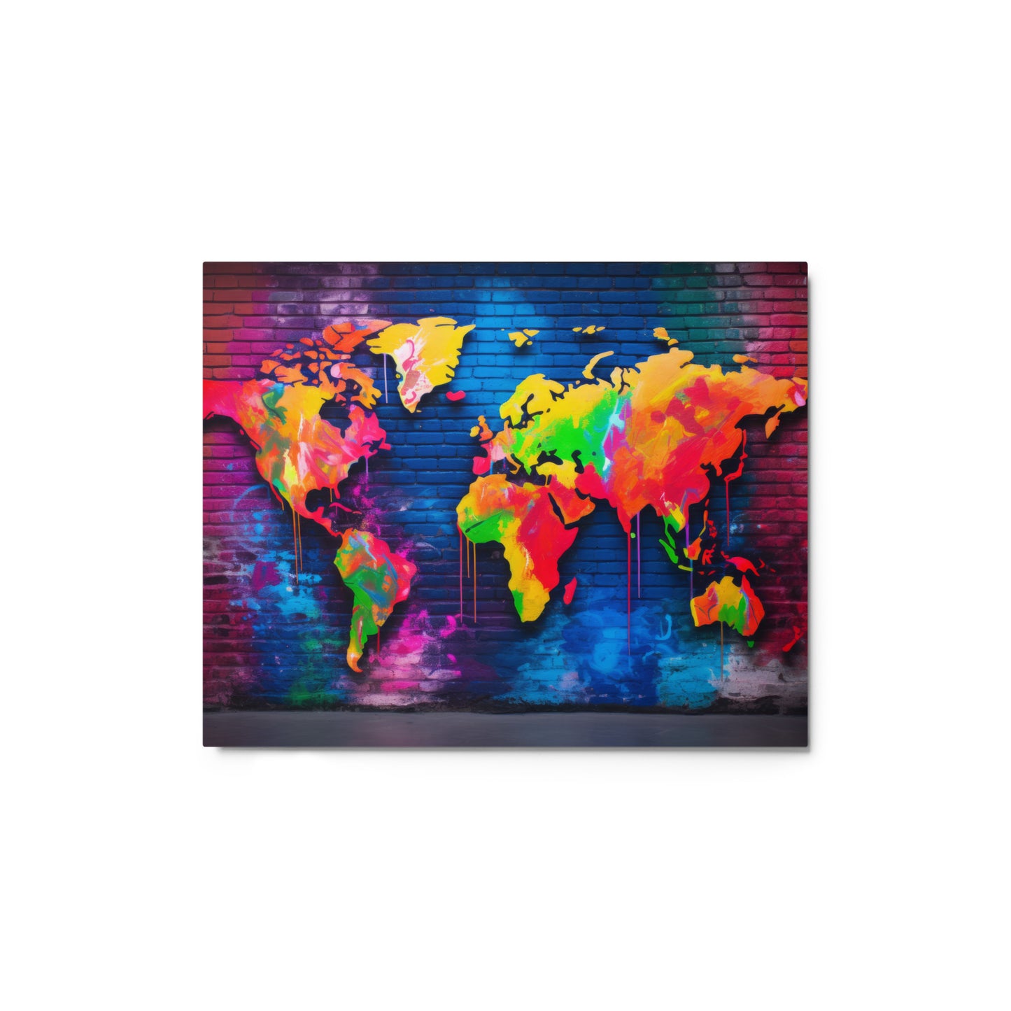 Metal prints | Neon Graffiti World Map Digital Art