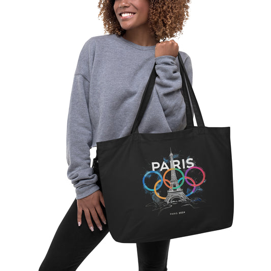 Large organic tote bag | Paris 2024 Summer Games Love It | Sports Competitions | Victory Winner Gold Medal | Athletics Fair Play Sport Festival