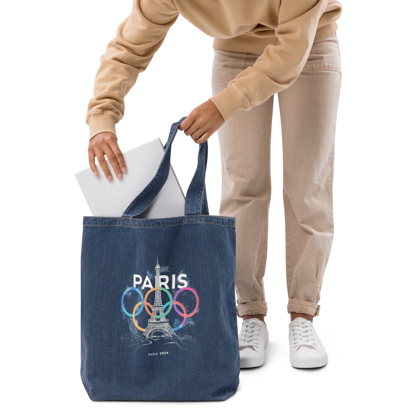 Organic denim tote bag | Paris 2024 Summer Games Love It | Sports Competitions | Victory Winner Gold Medal | Athletics Fair Play Sport Festival