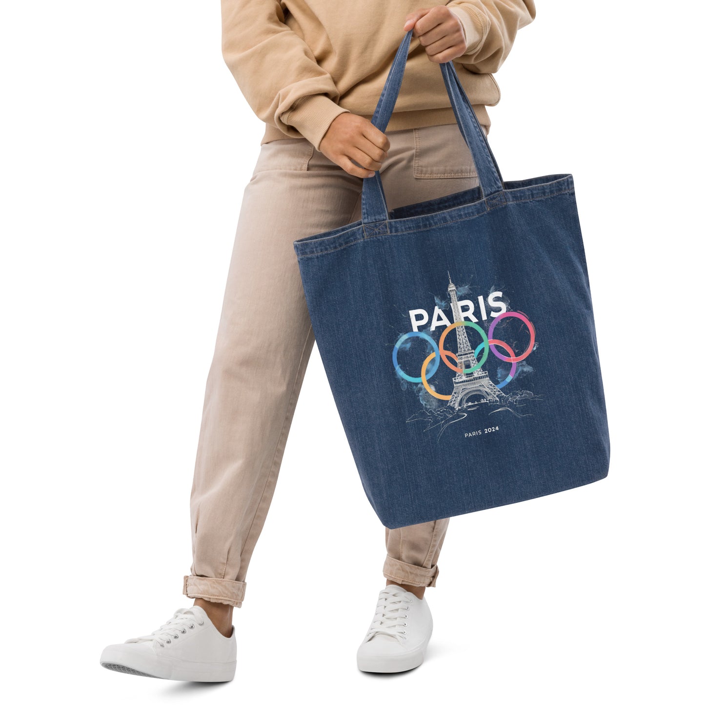 Organic denim tote bag | Paris 2024 Summer Games Love It | Sports Competitions | Victory Winner Gold Medal | Athletics Fair Play Sport Festival