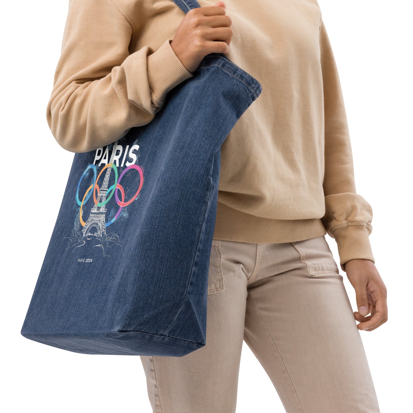 Organic denim tote bag | Paris 2024 Summer Games Love It | Sports Competitions | Victory Winner Gold Medal | Athletics Fair Play Sport Festival