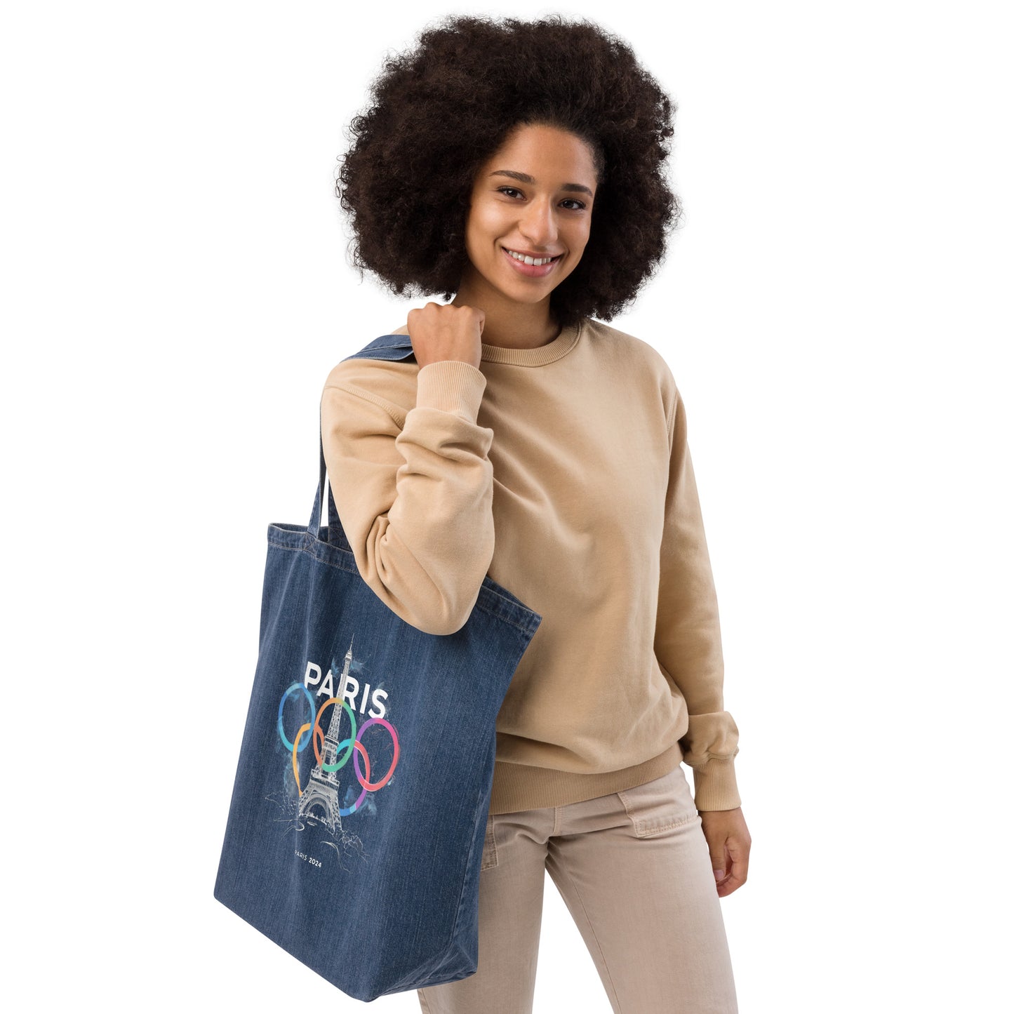 Organic denim tote bag | Paris 2024 Summer Games Love It | Sports Competitions | Victory Winner Gold Medal | Athletics Fair Play Sport Festival